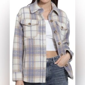 Avec Les Filles Cream Lavender Plaid Relaxed Fit Shacket Size Medium